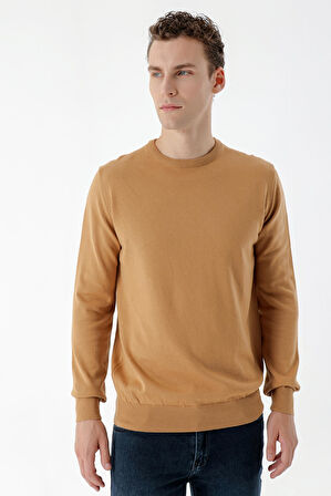  Erkek Camel Basic Bisiklet Yaka Dynamic Fit Rahat Kesim Triko