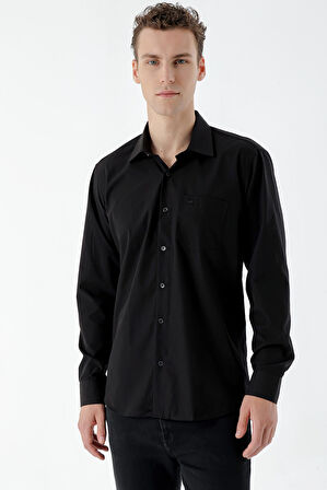  Erkek Siyah Basic Cepli Regular Fit Gömlek