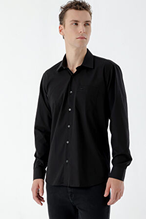  Erkek Siyah Basic Cepli Regular Fit Gömlek