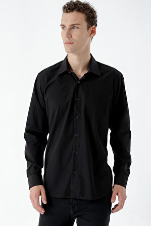  Erkek Siyah Basic Cepli Regular Fit Gömlek