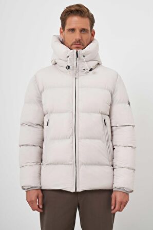  Erkek Beyaz Moesta Fermuarlı Kapüşonlu Dynamic Fit Rahat Kesim Mont