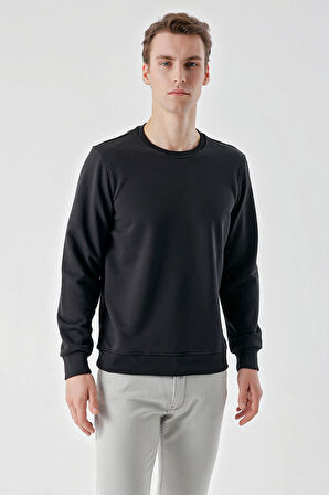  Erkek Siyah Basic Bisiklet Yaka Sweat-Shirt