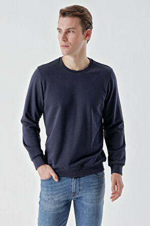  Erkek Lacivert Basic Bisiklet Yaka Sweat-Shirt