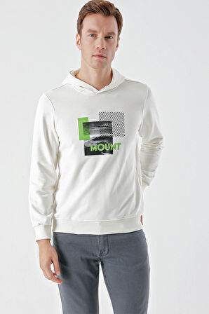  Erkek Beyaz Trend Kapüşonlu Sweat-Shirt