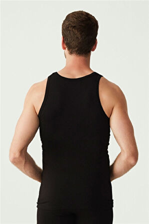  Erkek Siyah Basic Düz %100 Pamuk Atlet