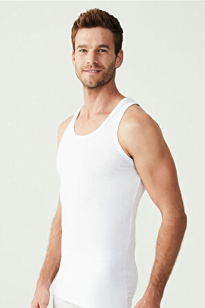  Erkek Beyaz Basic Düz %100 Pamuk Atlet