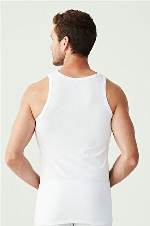  Erkek Beyaz Basic Düz %100 Pamuk Atlet