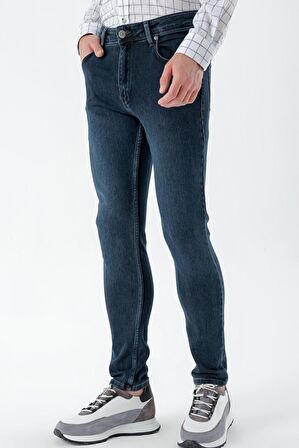  Erkek Lacivert Denim Slim Fit Jean Kot Pantolon