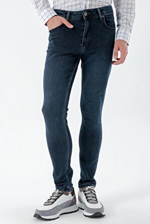  Erkek Lacivert Denim Slim Fit Jean Kot Pantolon