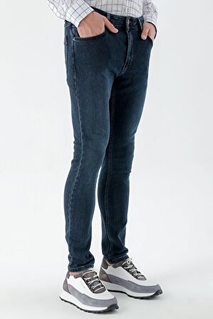  Erkek Lacivert Denim Slim Fit Jean Kot Pantolon