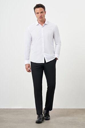  Erkek Beyaz Basic Düz Desen İtalyan Yaka Slim Fit Gömlek