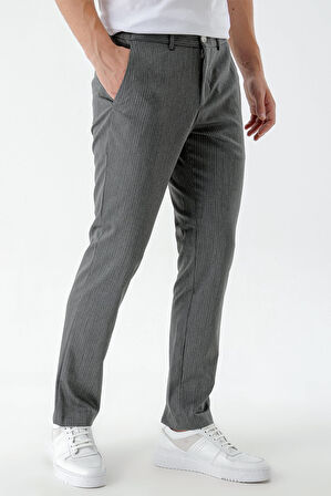  Erkek Füme Poliviskon Trend Çizgili Slim Fit Classic Pantolon