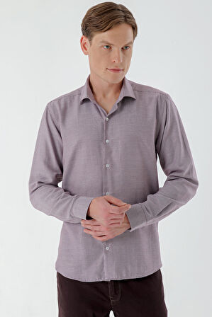  Erkek Bordo Trend Baskılı Desenli İtalyan Yaka Slim Fit Gömlek