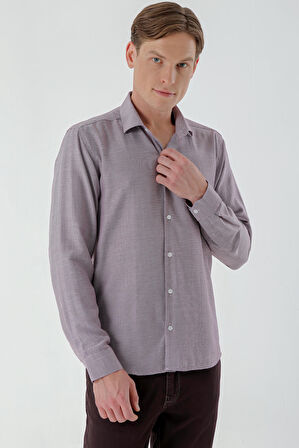  Erkek Bordo Trend Baskılı Desenli İtalyan Yaka Slim Fit Gömlek