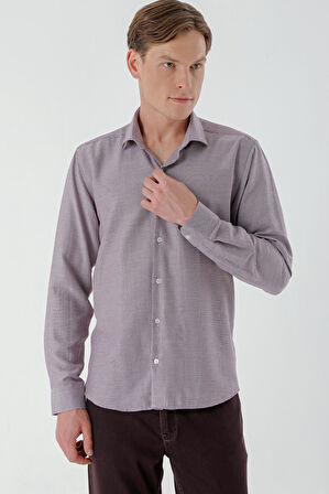  Erkek Bordo Trend Baskılı Desenli İtalyan Yaka Slim Fit Gömlek