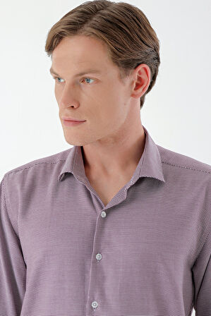  Erkek Bordo Trend Baskılı Desenli İtalyan Yaka Slim Fit Gömlek