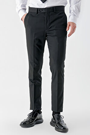  Erkek Siyah Poliviskon Basic Düz Desen Slim Fit Classic Pantolon