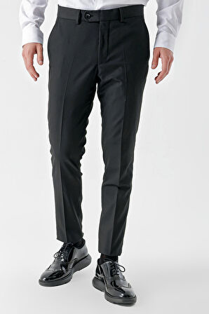  Erkek Siyah Poliviskon Basic Düz Desen Slim Fit Classic Pantolon