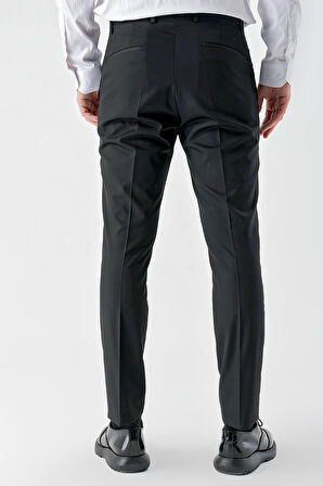  Erkek Siyah Poliviskon Basic Düz Desen Slim Fit Classic Pantolon