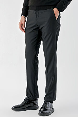  Erkek Siyah Poliviskon Basic Düz Desen Dynamic Fit Classic Pantolon