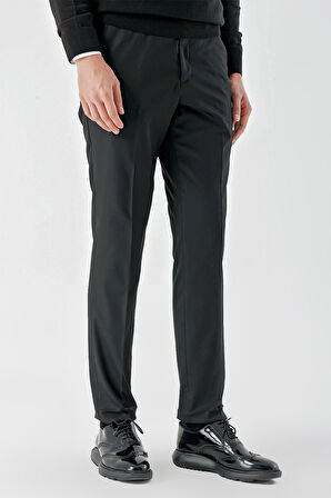  Erkek Siyah Poliviskon Basic Düz Desen Dynamic Fit Classic Pantolon