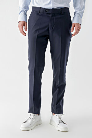 Erkek Lacivert Poliviskon Basic Düz Desen Slim Fit Classic Pantolon