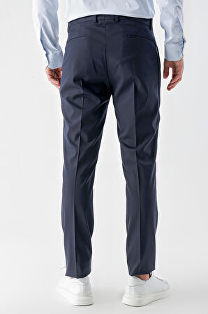  Erkek Lacivert Poliviskon Basic Düz Desen Slim Fit Classic Pantolon