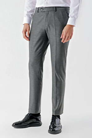  Erkek Gri Poliviskon Trend Desenli Slim Fit Classic Pantolon