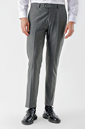  Erkek Gri Poliviskon Trend Desenli Slim Fit Classic Pantolon