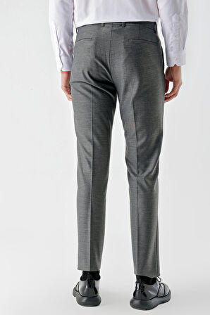 Erkek Gri Poliviskon Trend Desenli Slim Fit Classic Pantolon