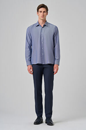  Erkek Lacivert Trend Jakar Desen Sert Yaka Regular Fit Gömlek