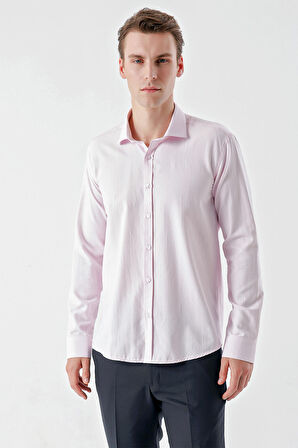  Erkek Pembe Trend Jakar Desen İtalyan Yaka Slim Fit Gömlek