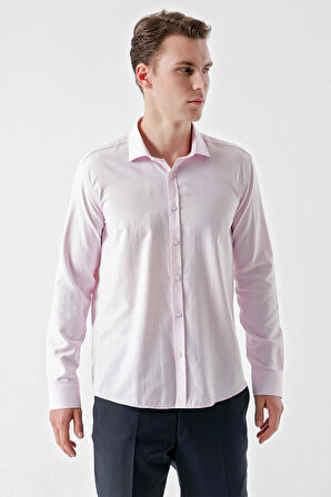  Erkek Pembe Trend Jakar Desen İtalyan Yaka Slim Fit Gömlek