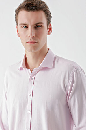  Erkek Pembe Trend Jakar Desen İtalyan Yaka Slim Fit Gömlek