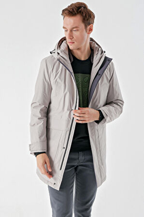  Erkek Taş Polyester Çıtçıtlı Kapüşonlu Mont