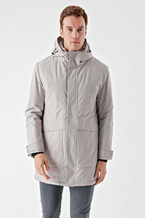  Erkek Taş Polyester Çıtçıtlı Kapüşonlu Mont