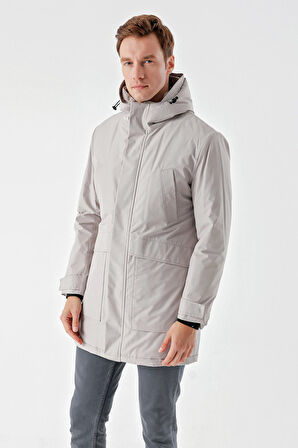  Erkek Taş Polyester Çıtçıtlı Kapüşonlu Mont