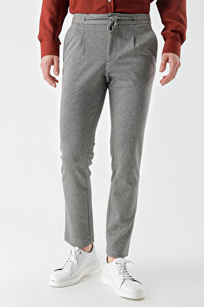  Erkek Gri Poliviskon Trend İpli Jogger Slim Fit Spor Pantolon