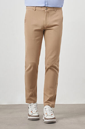  Erkek AÇIK KAHVE Pamuk Yan Cep Slim Fit Chino Pantolon