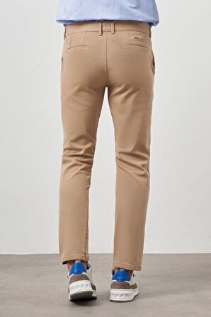 Erkek AÇIK KAHVE Pamuk Yan Cep Slim Fit Chino Pantolon