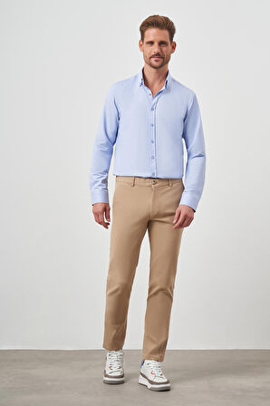  Erkek AÇIK KAHVE Pamuk Yan Cep Slim Fit Chino Pantolon