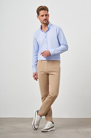  Erkek AÇIK KAHVE Pamuk Yan Cep Slim Fit Chino Pantolon