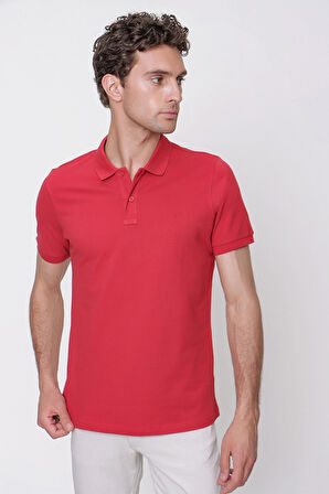  Erkek Kırmızı Basic Polo Yaka Dynamic Fit T-Shirt