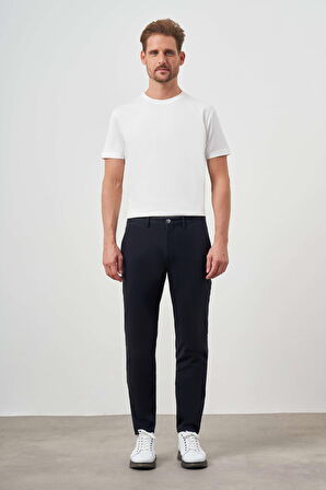  Erkek Lacivert Pamuk Yan Cep Slim Fit Chino Pantolon