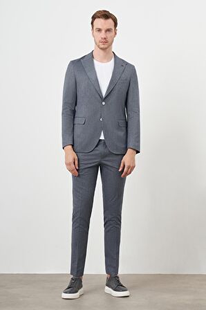  Erkek Lacivert Poliviskon Trend Çizgili Desen Slim Fit Mono Yaka Torba Cep Spor Takım Elbise