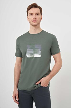  Erkek Haki Trend Süprem Baskılı Bisiklet Yaka Dynamic Fit T-Shirt