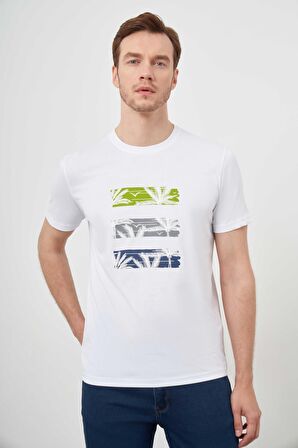  Erkek Beyaz Trend Süprem Baskılı Bisiklet Yaka Dynamic Fit T-Shirt