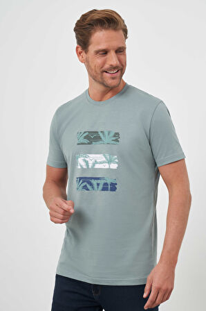  Erkek Yeşil Trend Süprem Baskılı Bisiklet Yaka Dynamic Fit T-Shirt