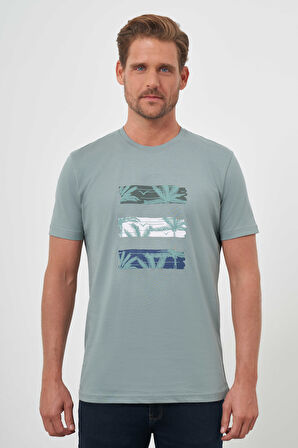  Erkek Yeşil Trend Süprem Baskılı Bisiklet Yaka Dynamic Fit T-Shirt