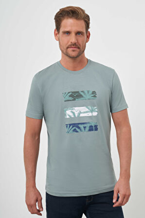  Erkek Yeşil Trend Süprem Baskılı Bisiklet Yaka Dynamic Fit T-Shirt
